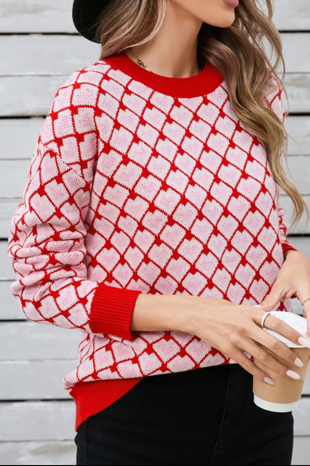 Contrast Round Neck Dropped Shoulder Sweater, image 4
