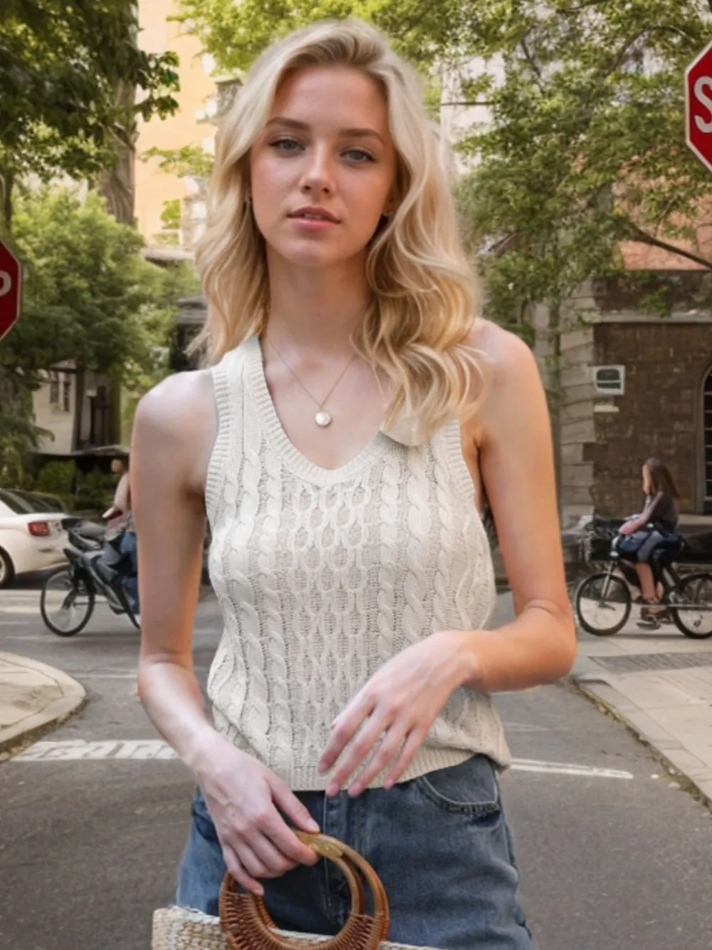 Cable-Knit V-Neck Knit Tank, image 8