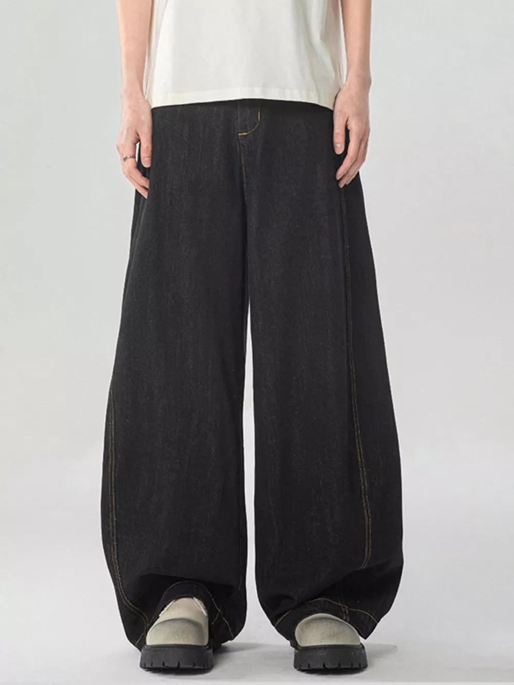 Men's Washed Wide Leg Jeans, image 2