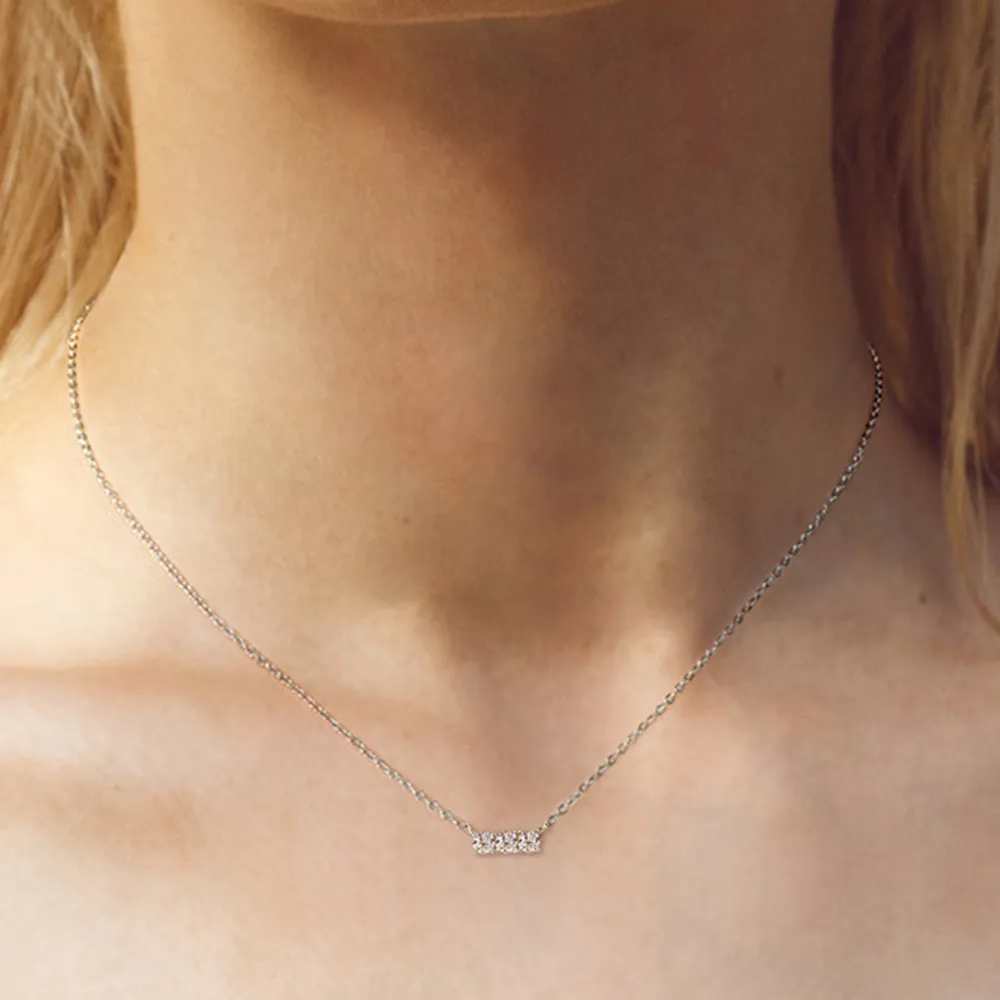 925 Sterling Silver Inlaid Moissanite Bar Necklace, image 9