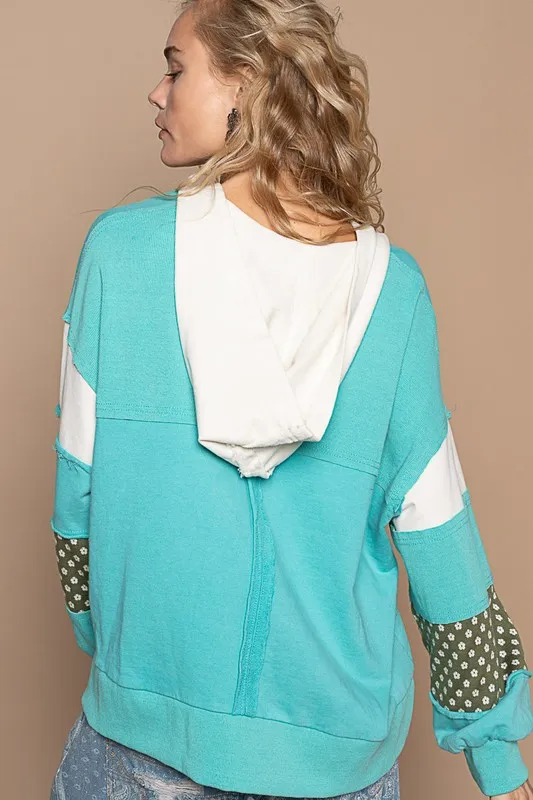 Exposed Seam Floral Patchwork French Terry Hoodie, image 2