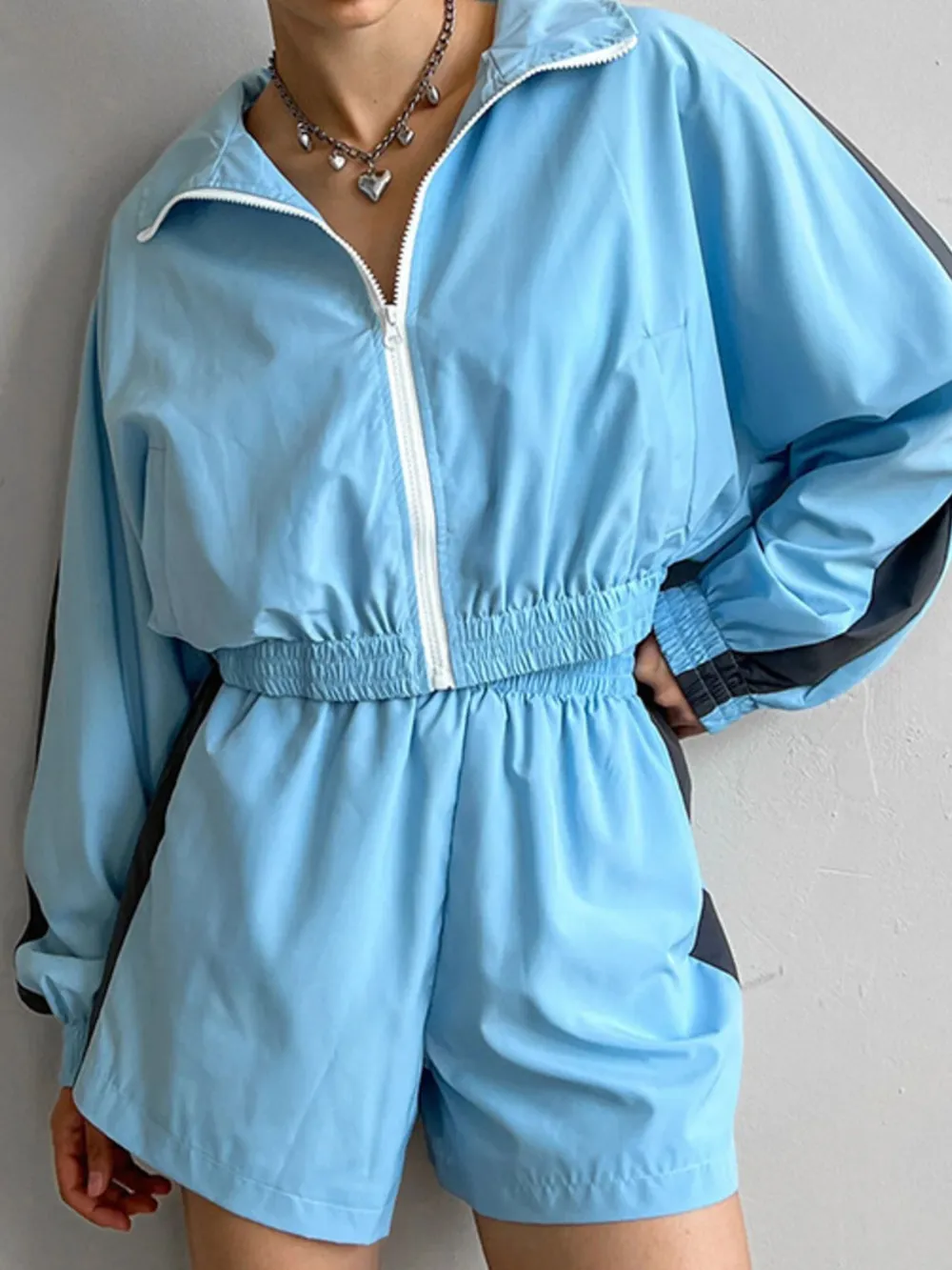 Zip Up Long Sleeve Jacket and Shorts Set, image 2