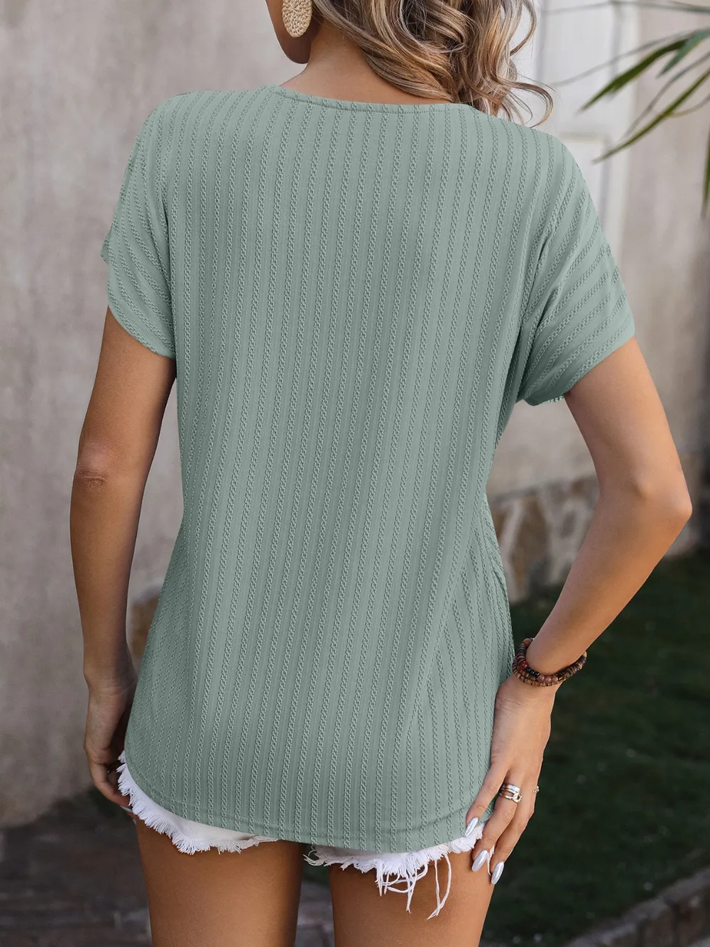 Textured Surplice Short Sleeve Blouse, image 9