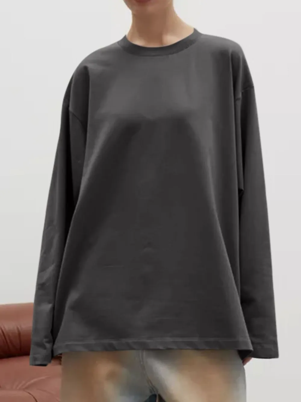 Round Neck Dropped Shoulder Long Sleeve T-Shirt, image 14