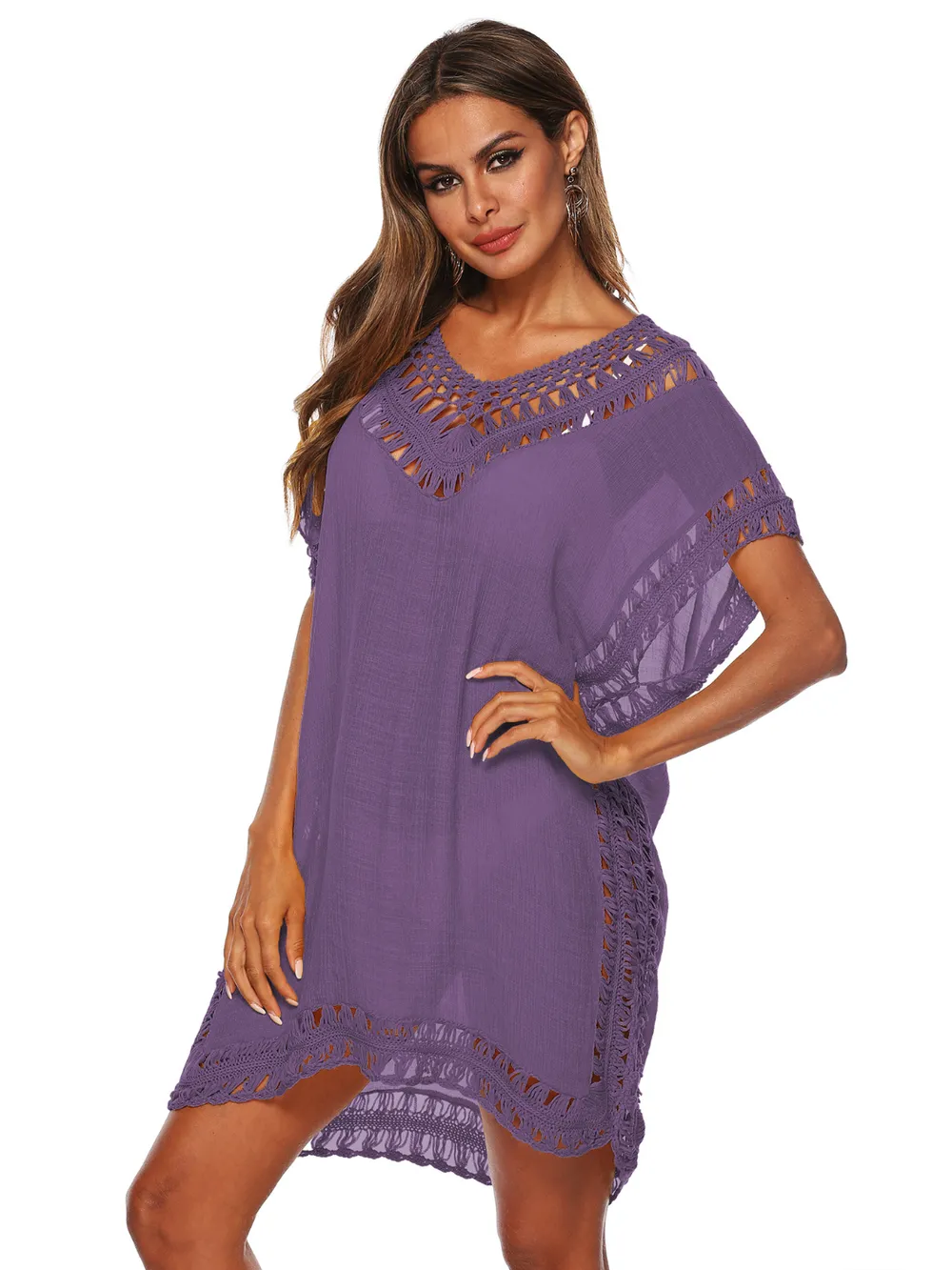 Bohemian Crochet Trim Beach Cover Up Dress, image 26