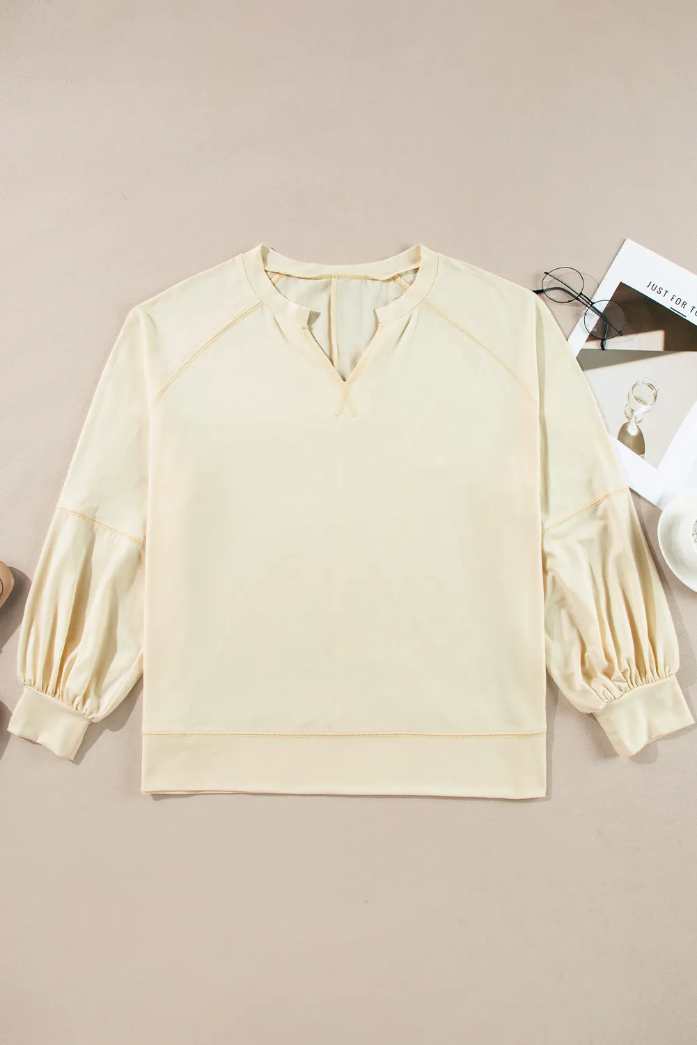 Slit Notched Long Sleeve Blouse, image 3