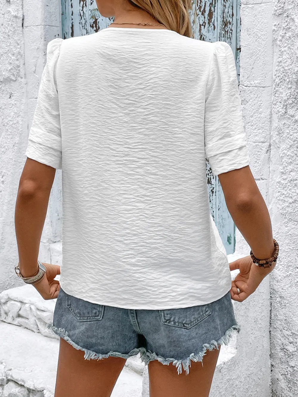 Embroidered V-Neck Short Sleeve Top, image 4