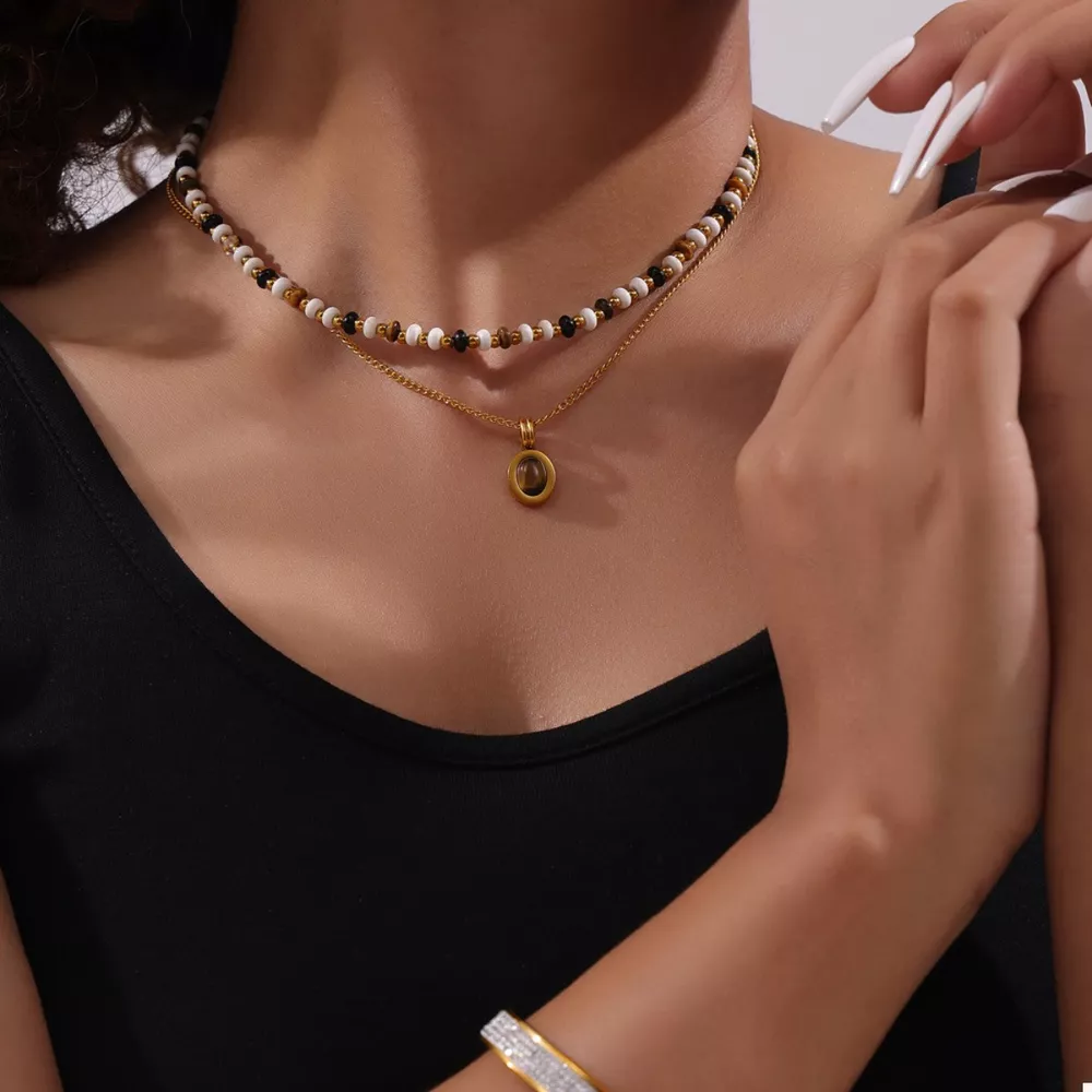 2 Piece Natural Stone and Gold Chain Necklace with Pendant, image 7