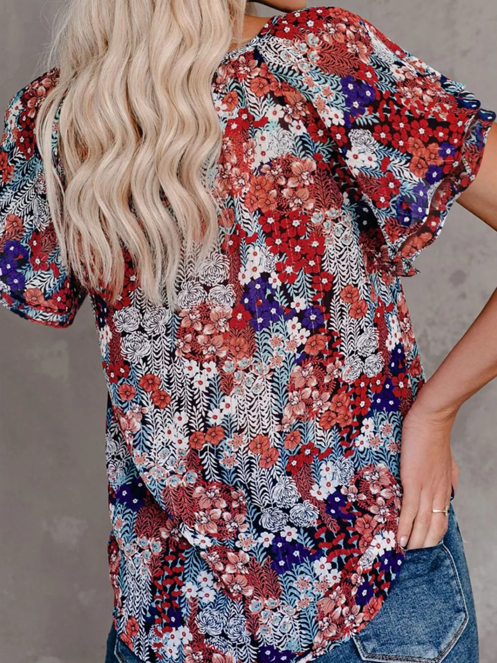 Full Size Floral Print V-Neck Shirt Plus Size, image 17