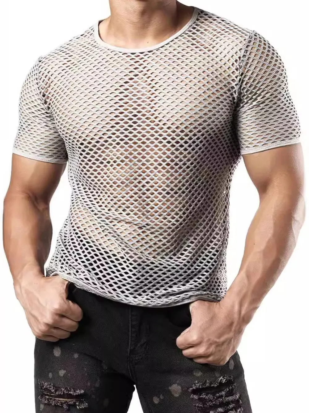 Men's Hollow Out Round Neck Short Sleeve Top, image 2