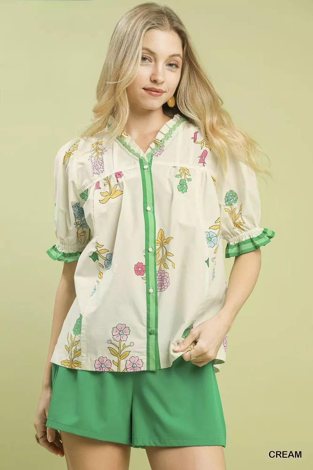 Petal Parade Print Button-Down Blouse