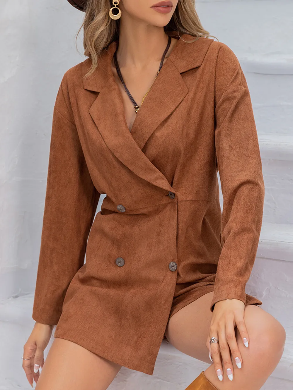 Lapel Collar Long Sleeve Romper, image 3