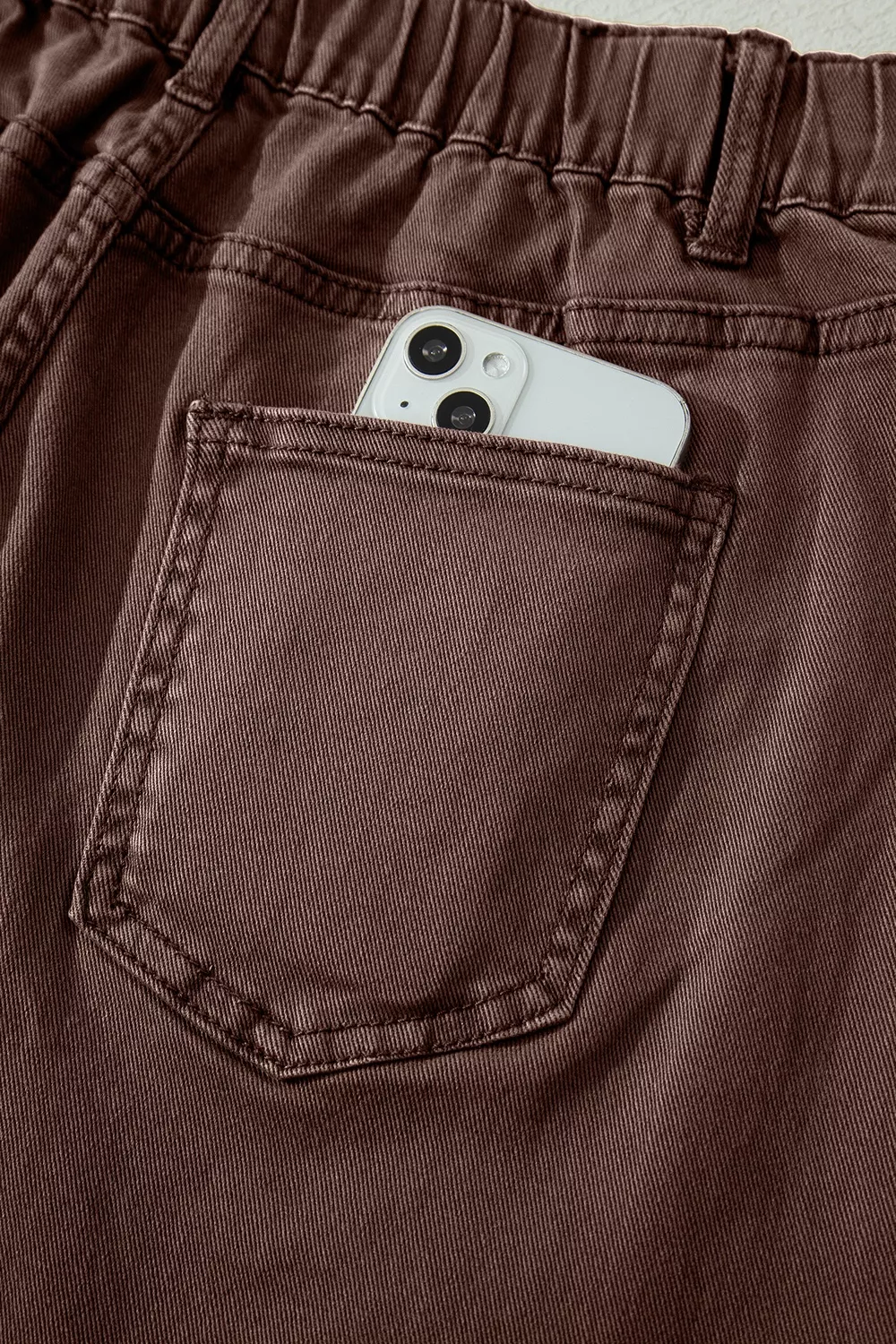Solid Color Square Patch Pocket Ankle-length Barrel Jeans, image 15
