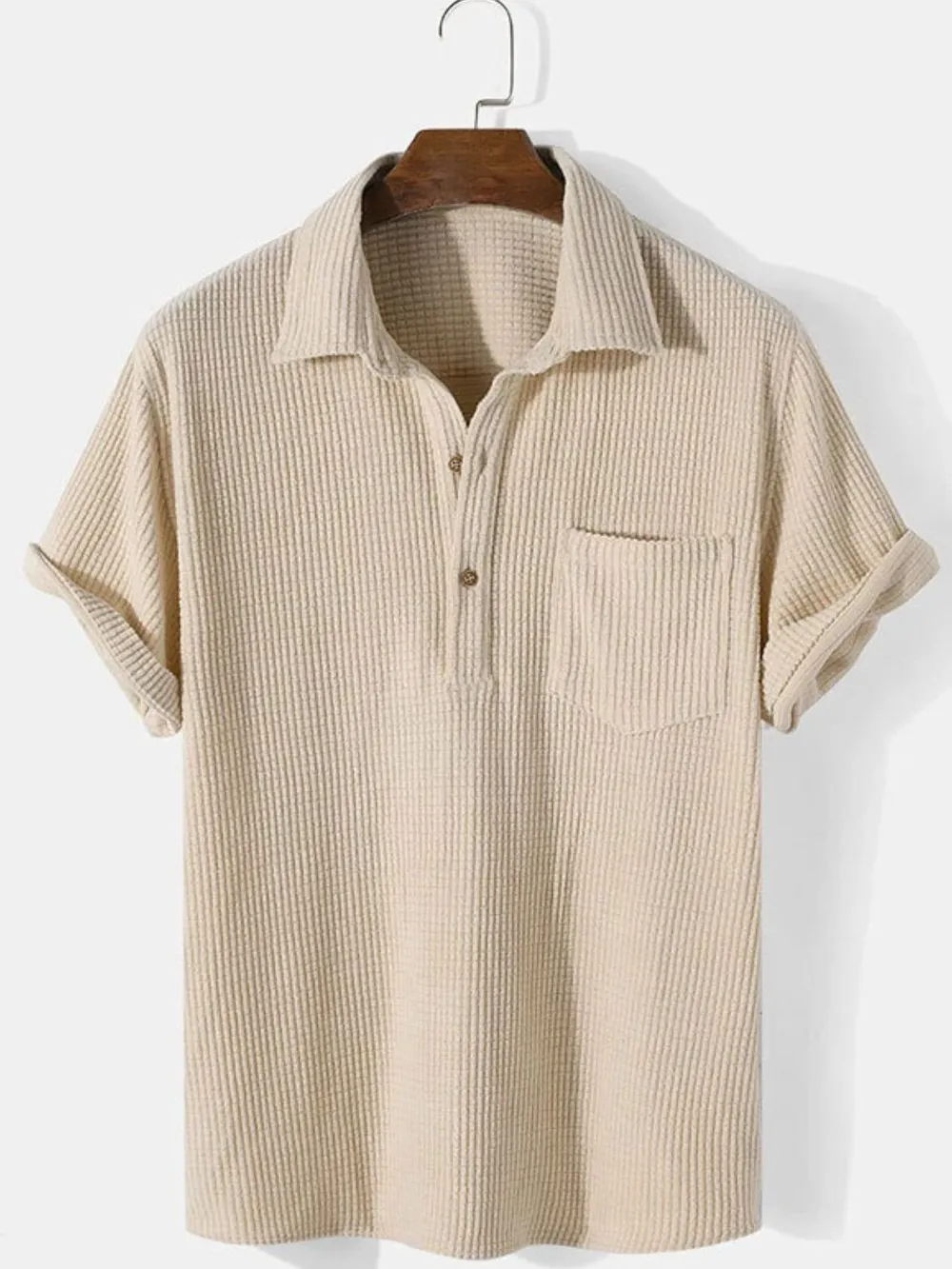 Men's Full Size Textured Short Sleeve Polo Plus Size