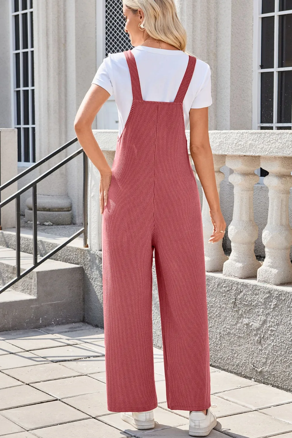 Square Neck Wide Strap Overalls with Pockets, image 17