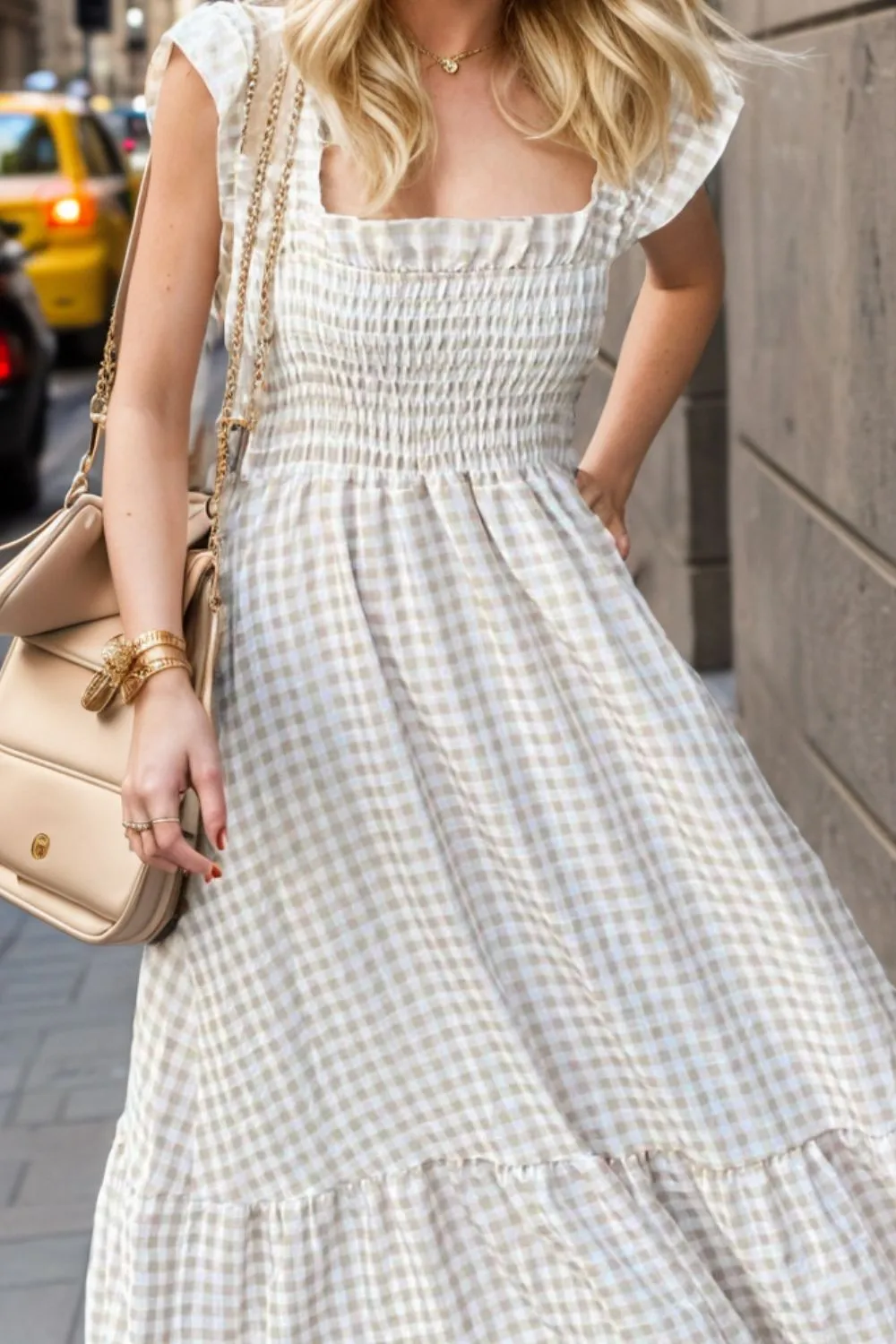 Full Size Smocked Ruffled Plaid Ruffle Hem Dress, image 3