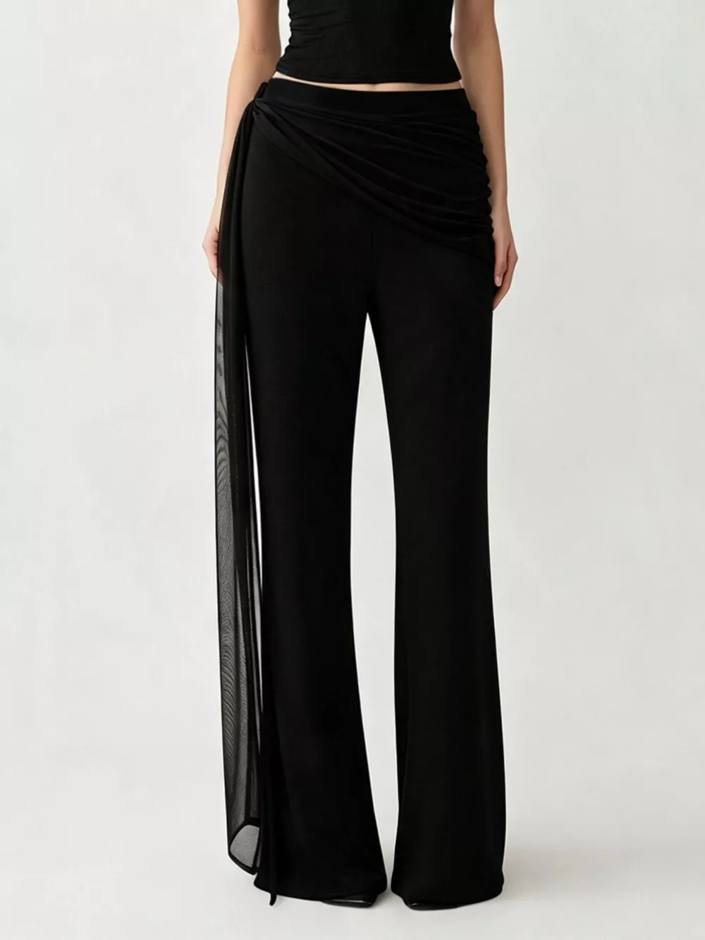 Draped Mesh Flare Pants