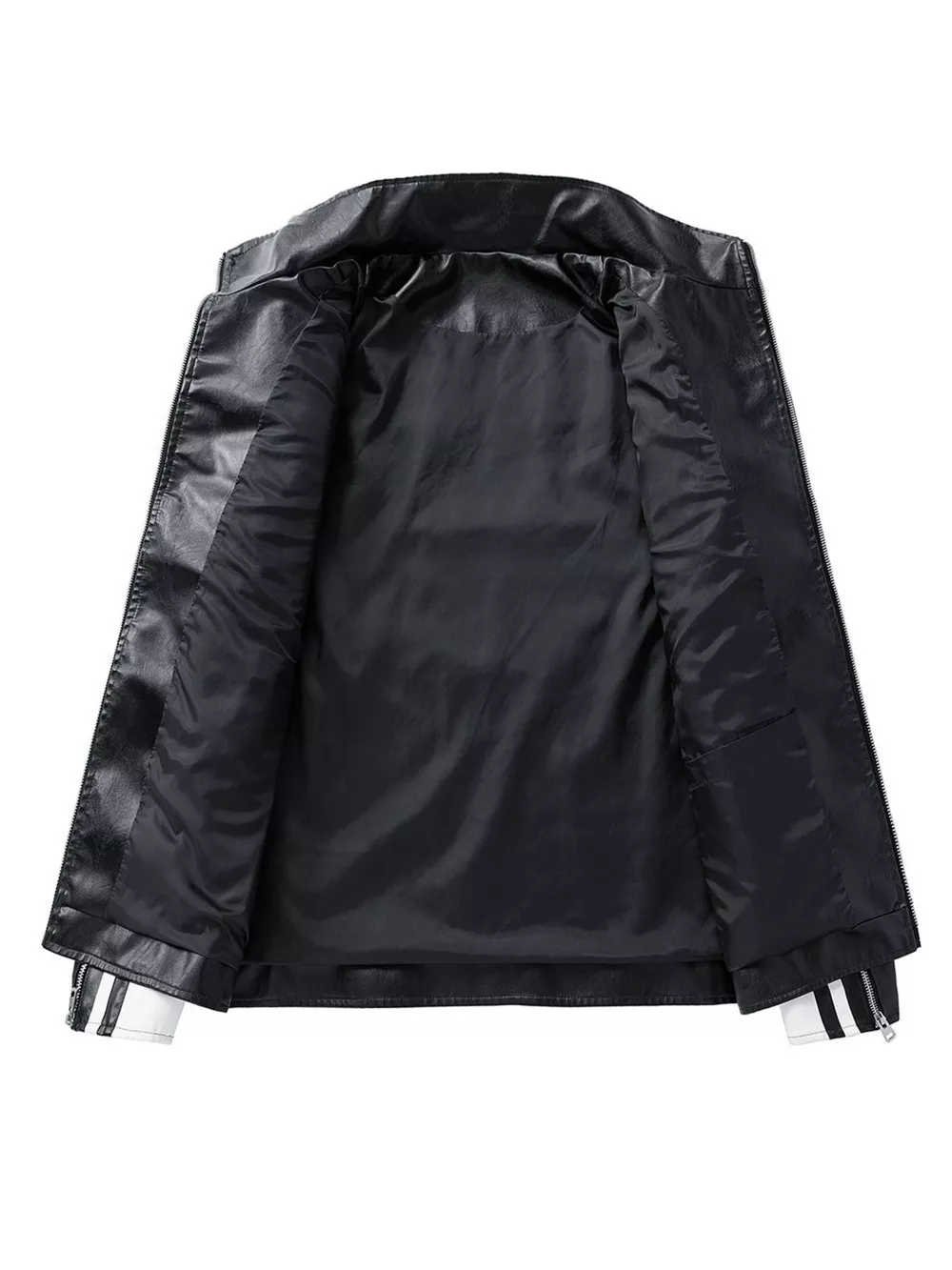 Men's Plus Size Zip Up Long Sleeve Leather Jacket, image 4