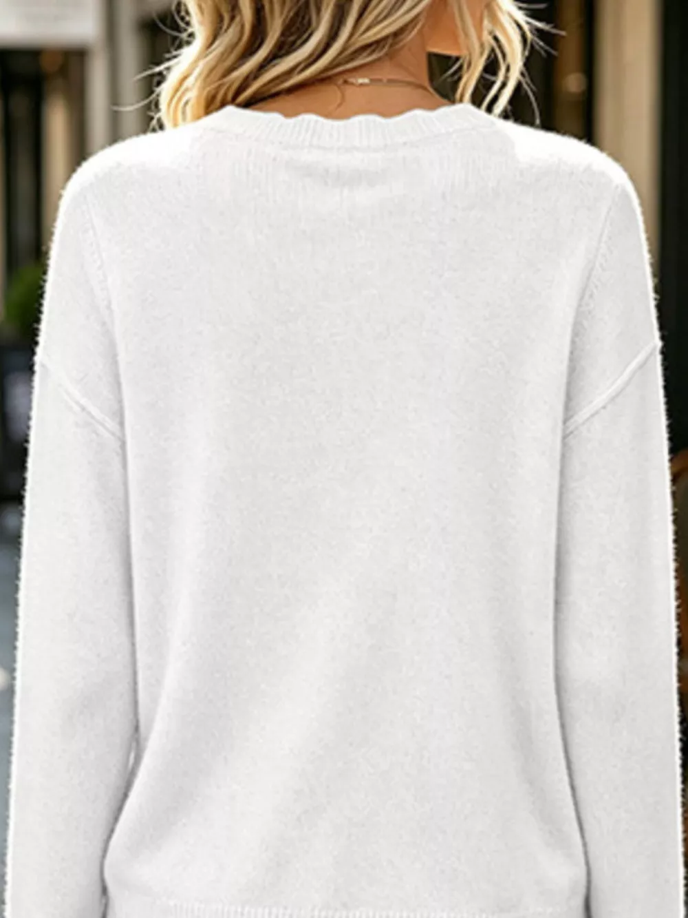 Full Size Scalloped Trim Crew Neck Sweater Plus Size, image 15