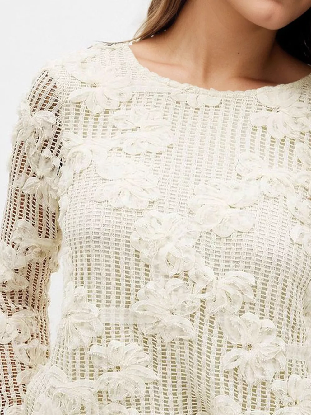 Openwork Tied Back Long Sleeve Blouse, image 5
