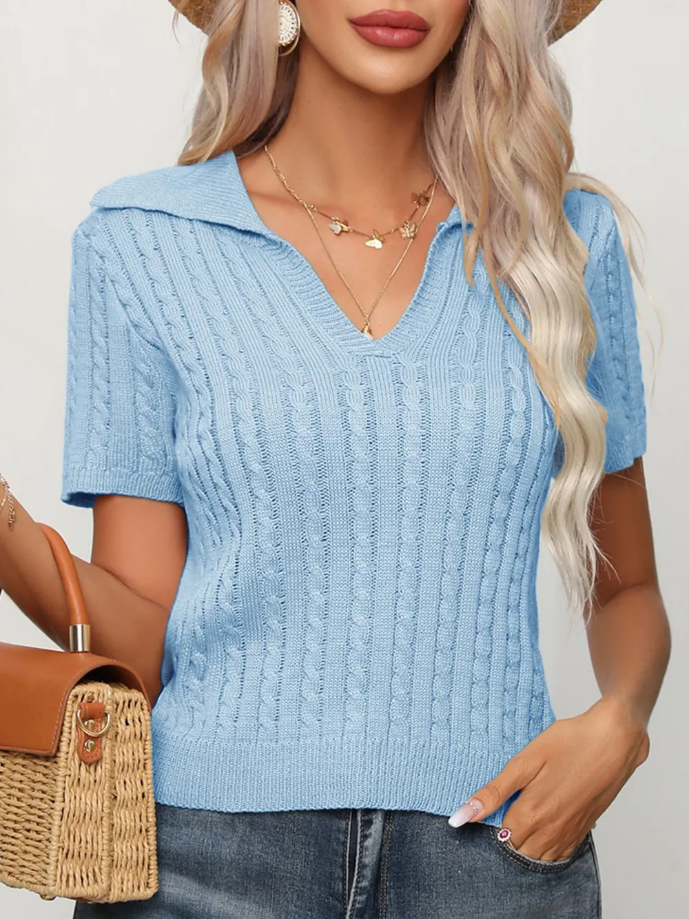 Cable Knit Short Sleeve Top, image 11