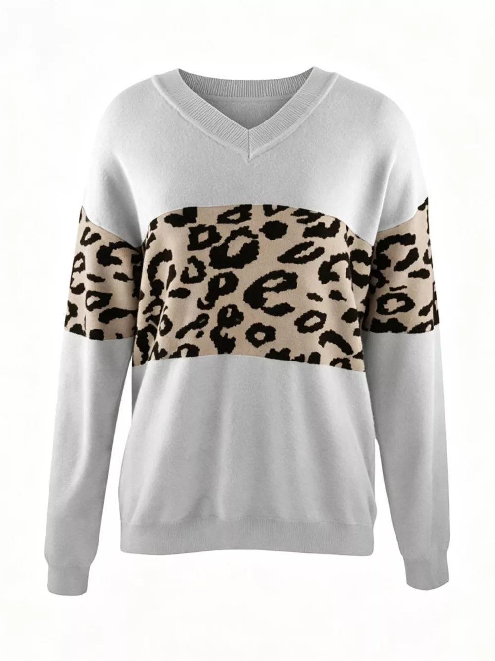 Leopard V-Neck Dropped Shoulder Sweater, image 3