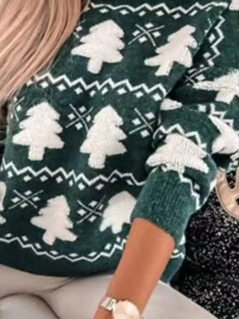 Christmas Tree Pattern Long Sleeve Sweater, image 3