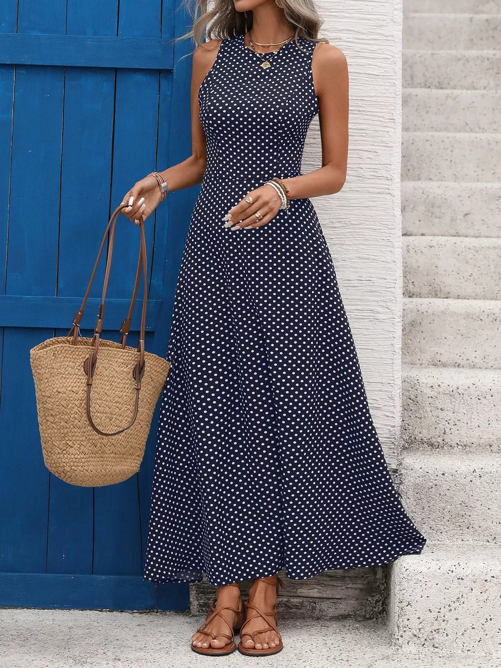 Sleeveless Polka Dot Maxi Dress, image 10