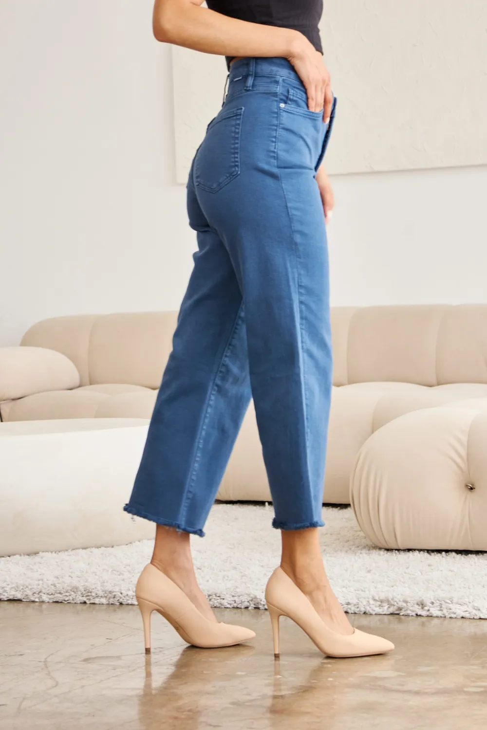 Crop Chloe Full Size Tummy Control High Waist Raw Hem Jeans, image 8