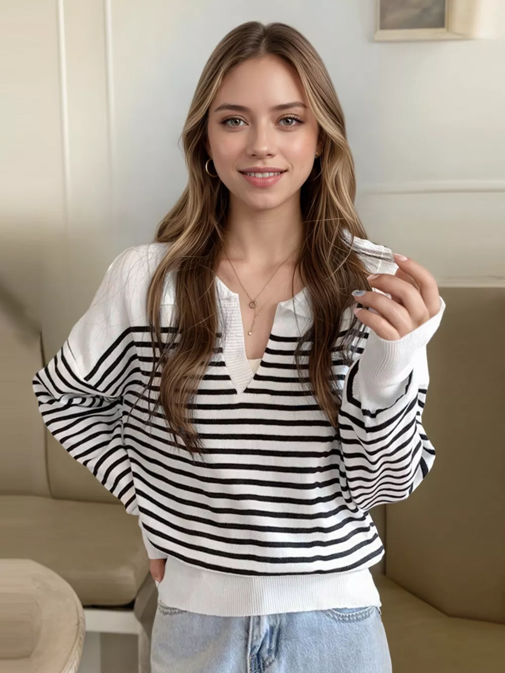 Striped Long Sleeve Knit Top, image 3