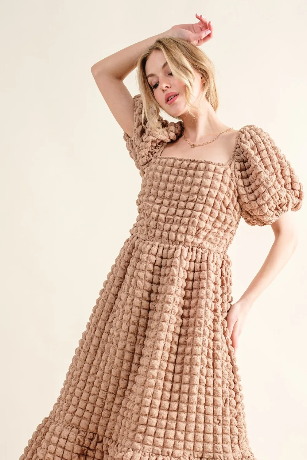 Full Size Square Neck Puff Sleeve Dress, image 4