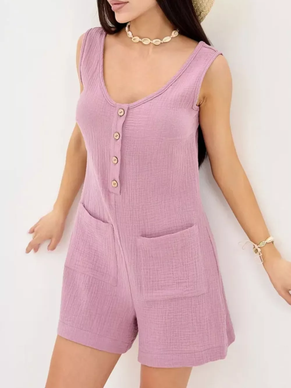 Casual Button-Down Sleeveless Romper, image 2