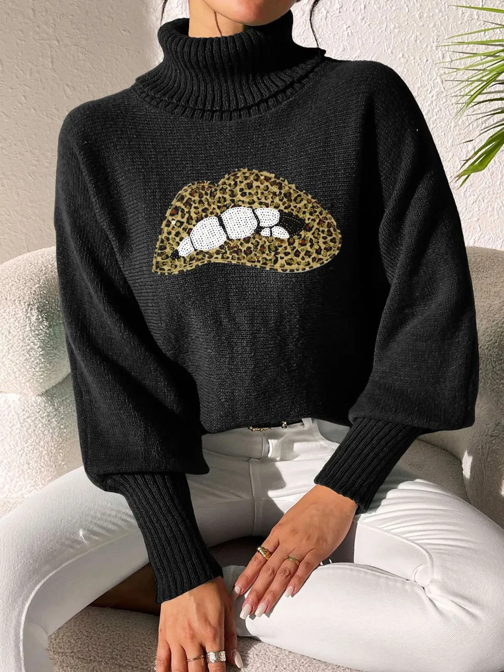 Lip Turtleneck Long Sleeve Sweater, image 16