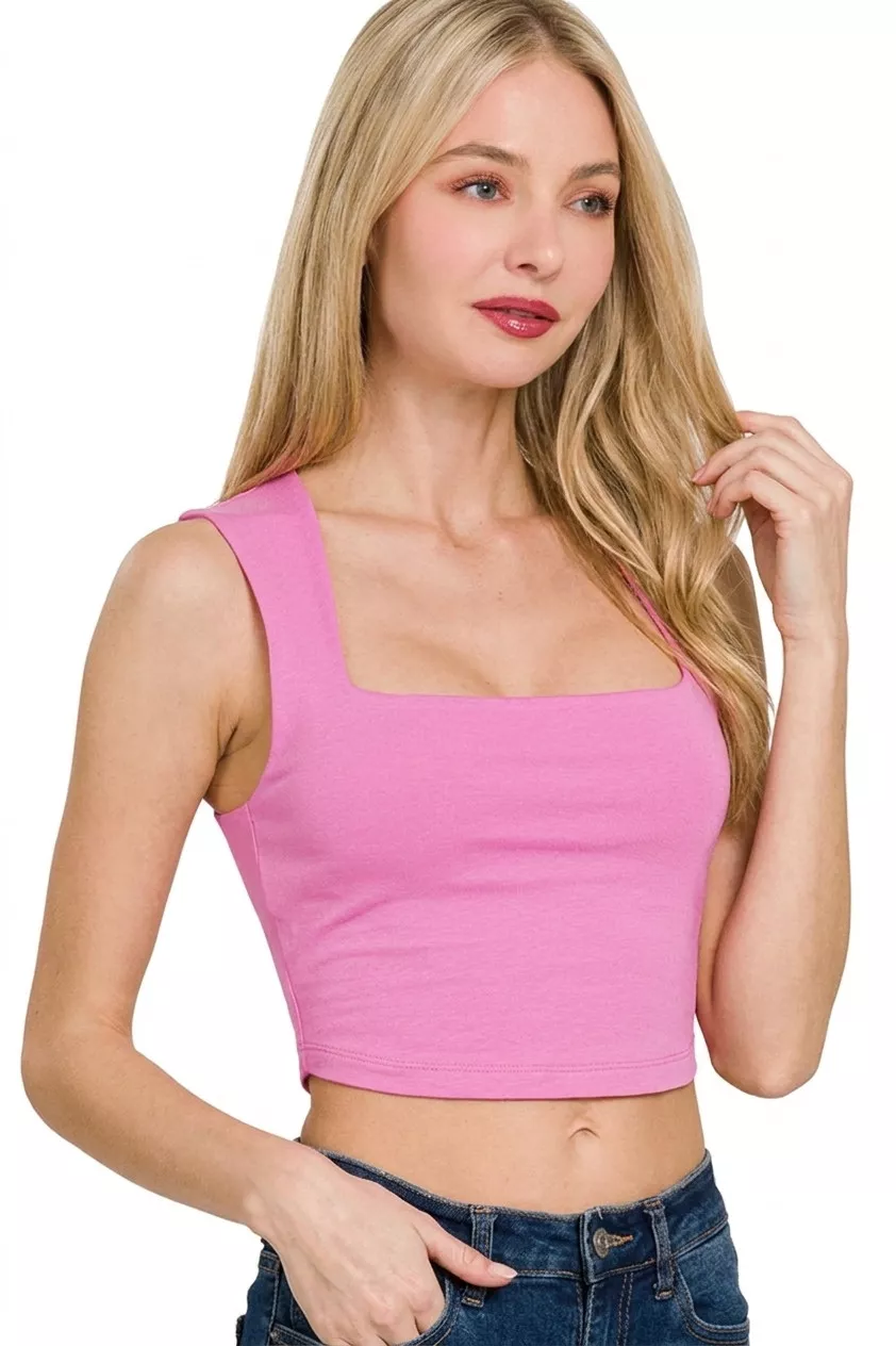 Double Layered Square Neck Cropped Tank Top, image 3