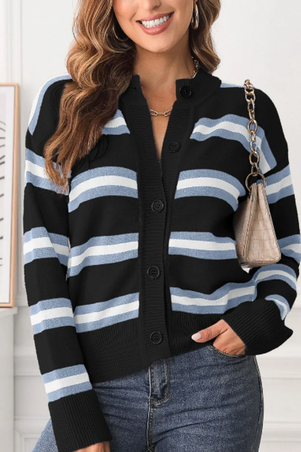 Striped Button Down Long Sleeve Cardigan, image 11