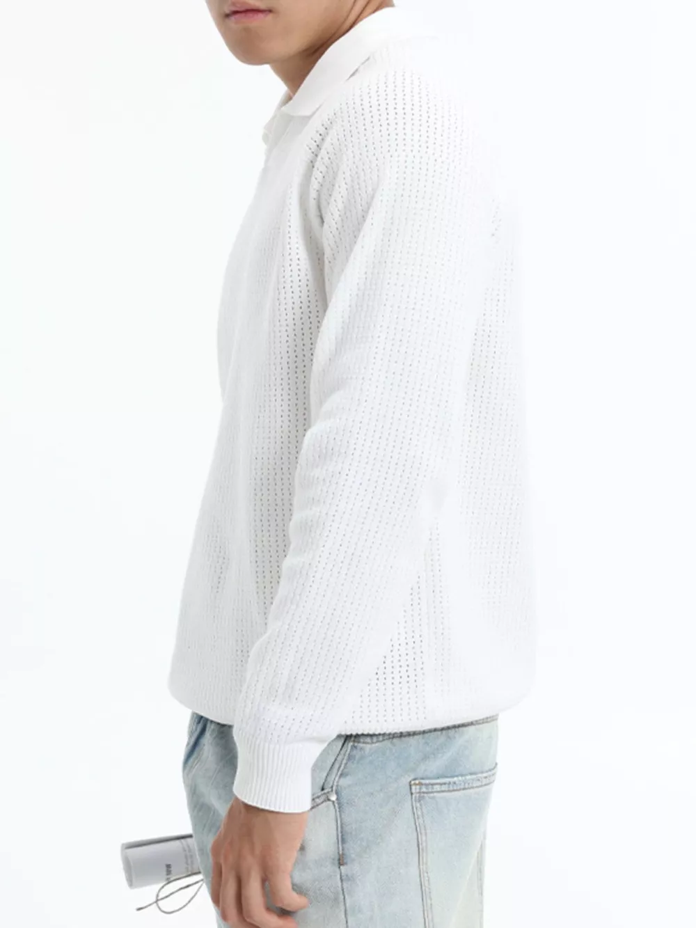 Men's Plus Size Textured Polo Collar Knit Top, image 10