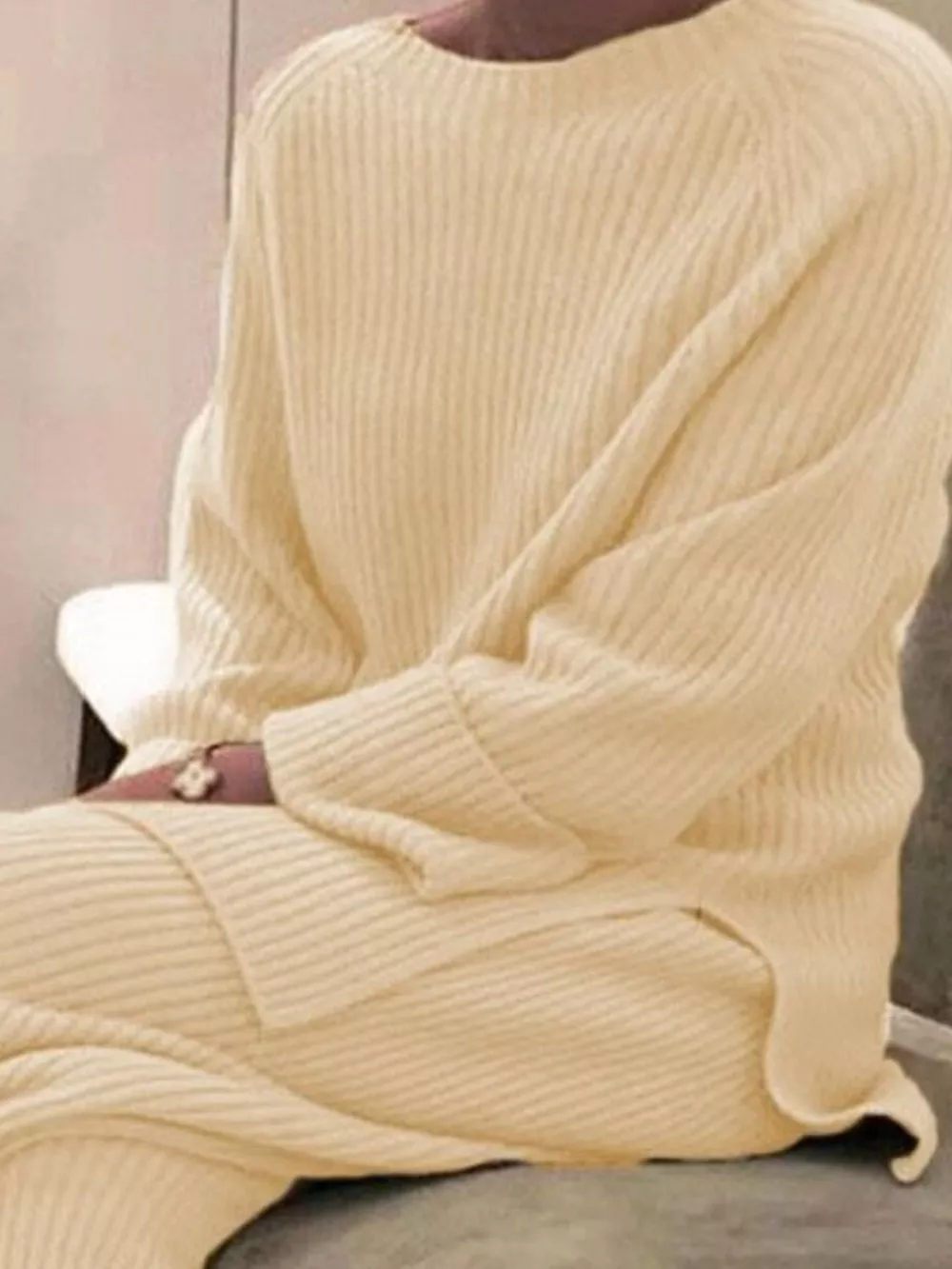Full Size Ribbed Knit Relaxed Fit Top and Pants Sweater Set Plus Size, image 5