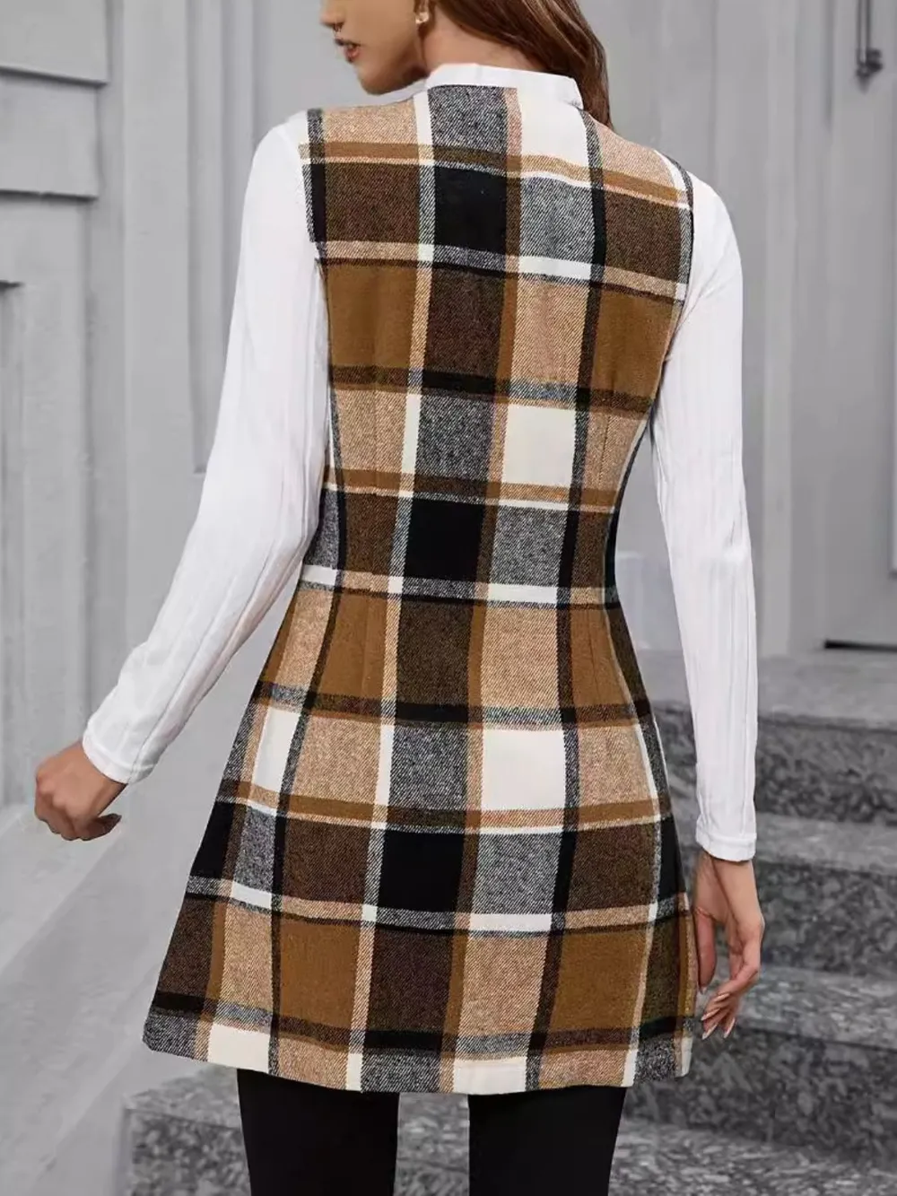 Plaid V-Neck Vest Coat, image 3