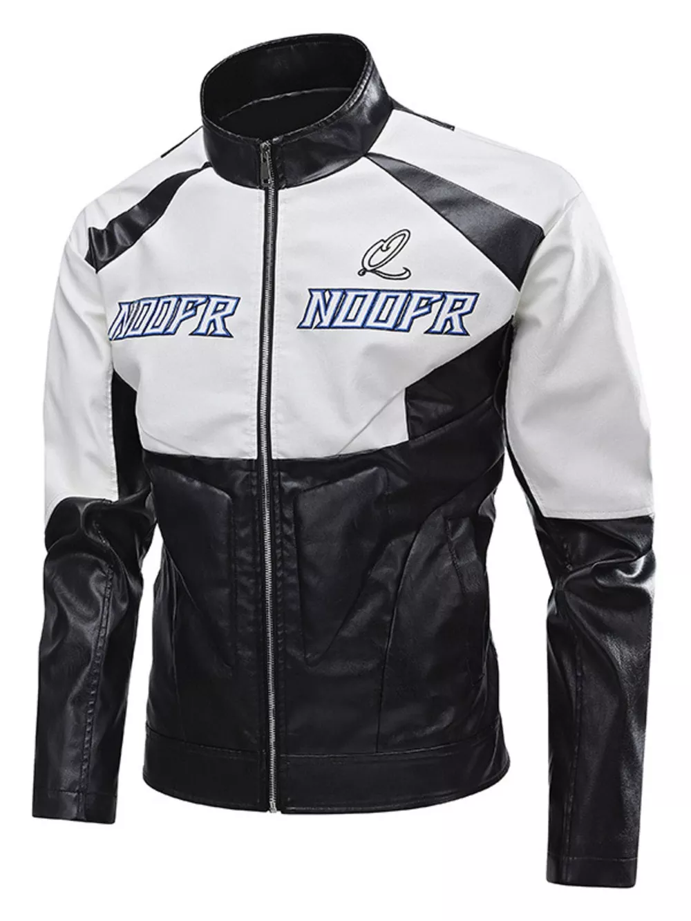 Men's Plus Size Two-Tone Zip Up Leather Jacket
