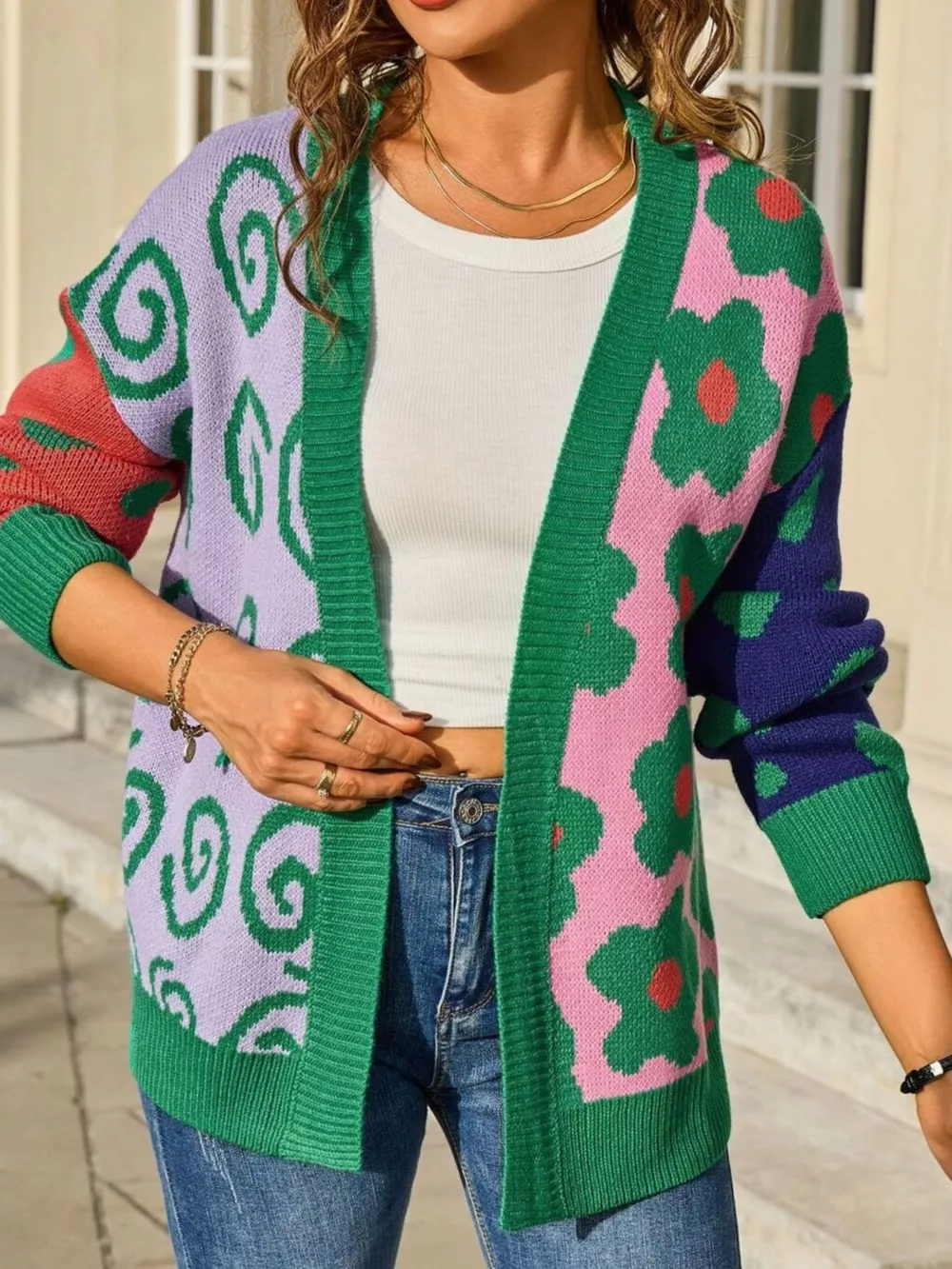 Colorful Open Front Cardigan, image 9