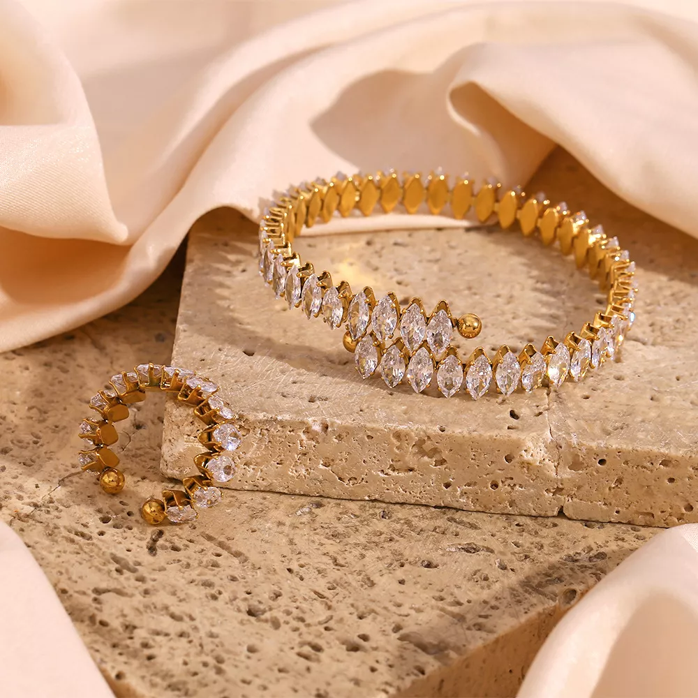 18K Gold-Plated Zircon Bracelet and Ring Jewelry Set, image 5