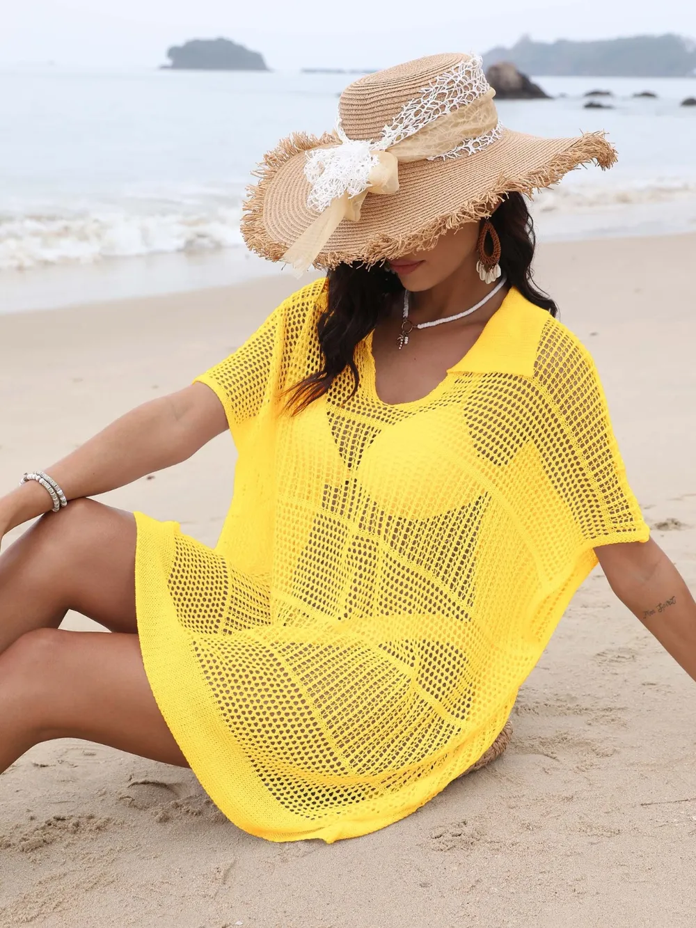 Hollow Out Collared Neck Cover-Up, image 17