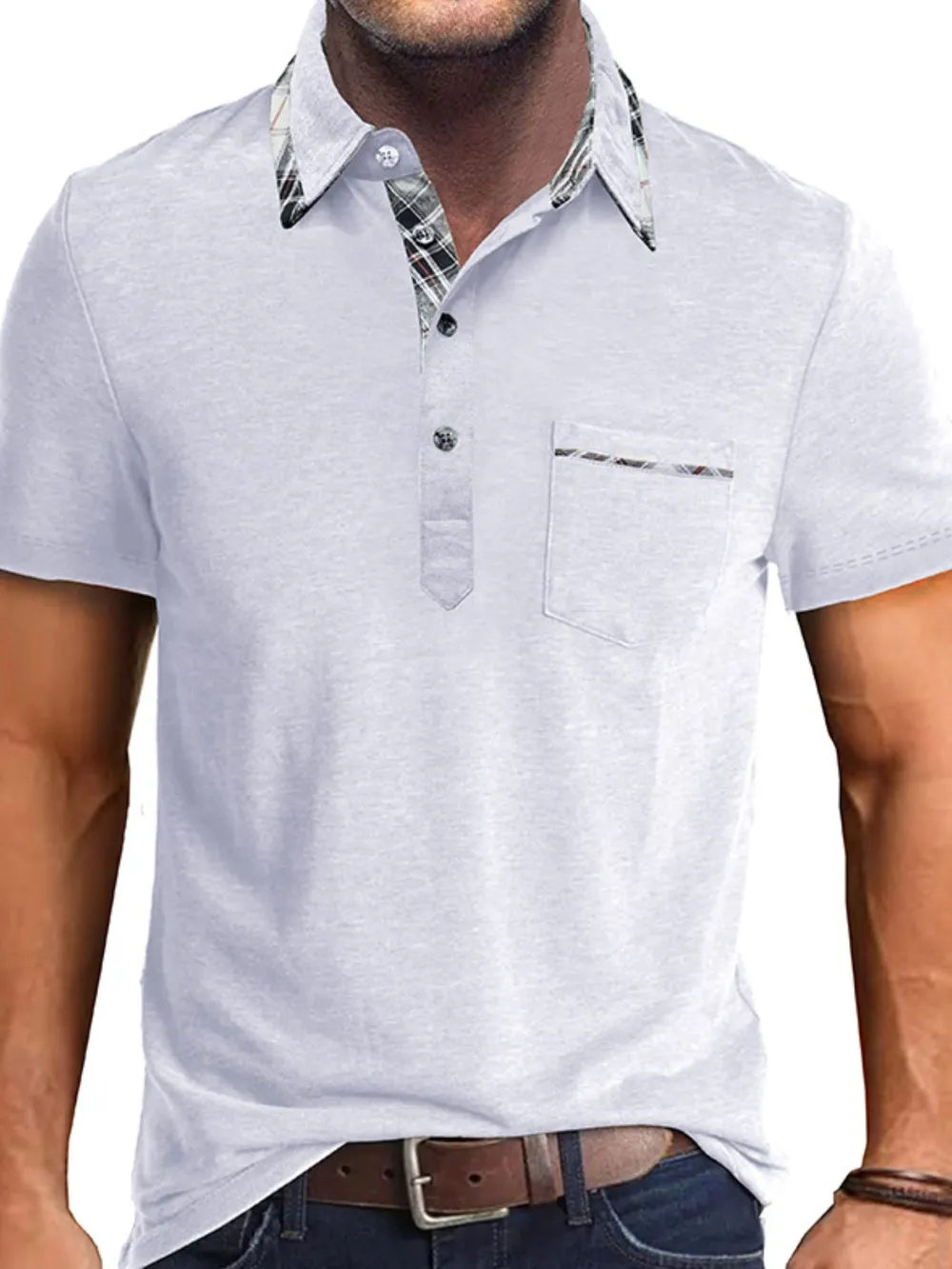 Men's Full Size Classic Plaid Collar Cotton Polo Shirt Plus Size, image 13