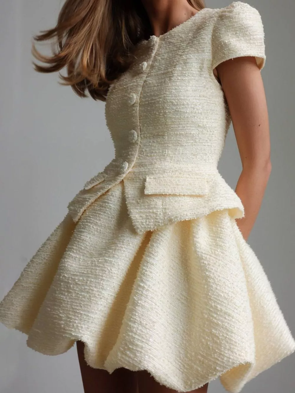 Button Up Short Sleeve Top and Bubble Hem Skirt Set, image 6