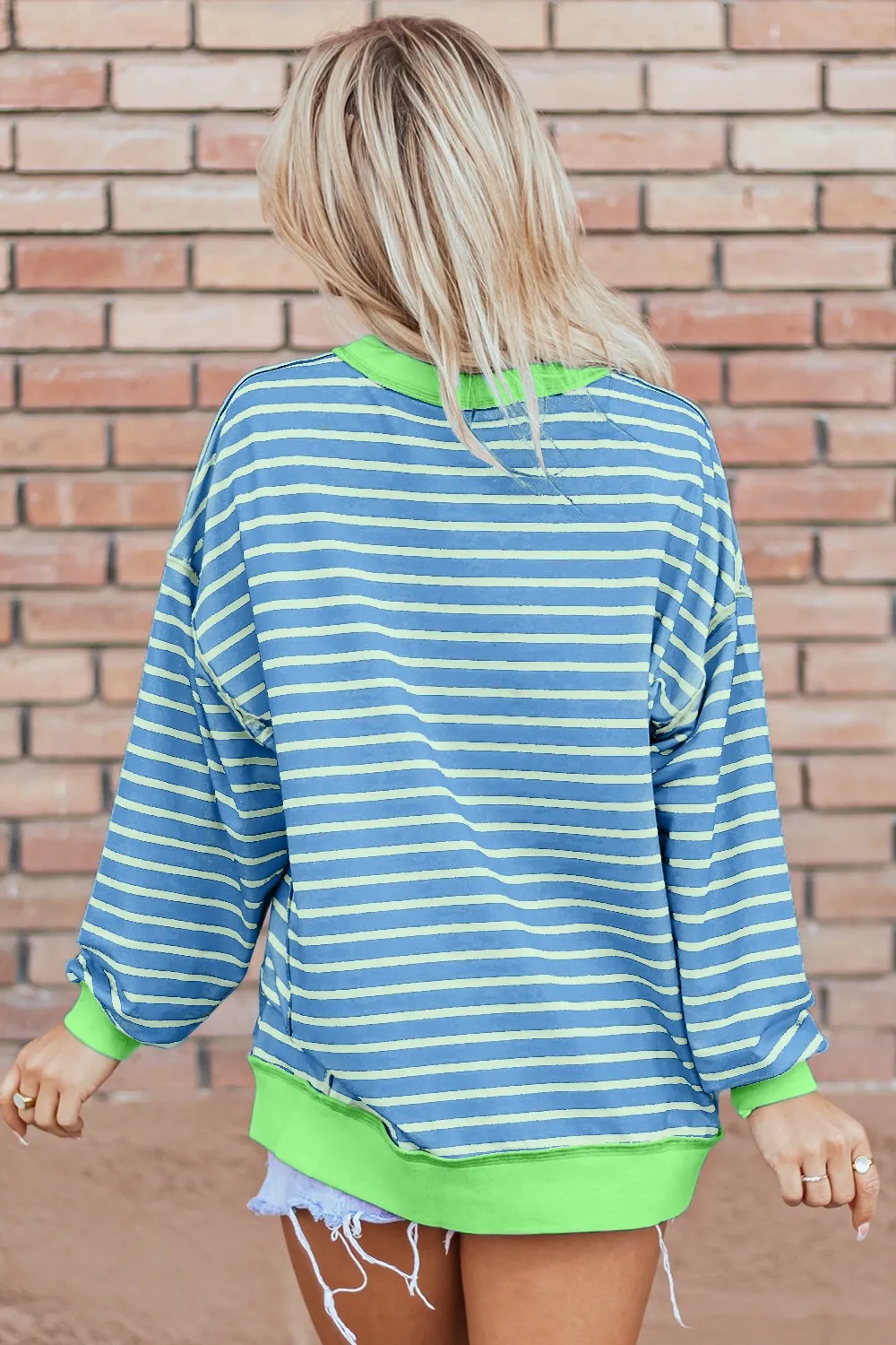 High-Low Striped Long Sleeve Sweatshirt, image 3