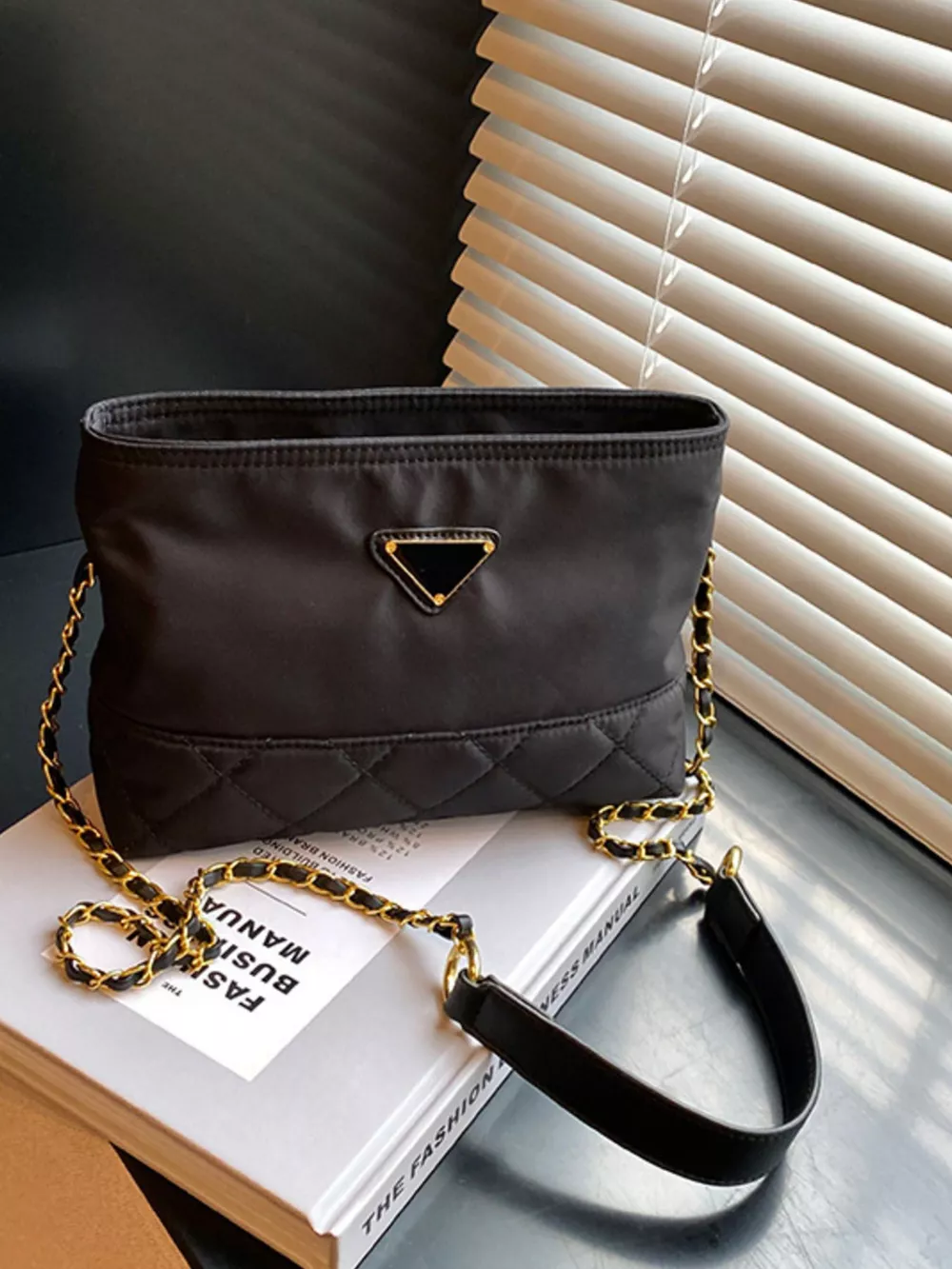 Quilted Crossbody Bag with Chain Strap, image 2