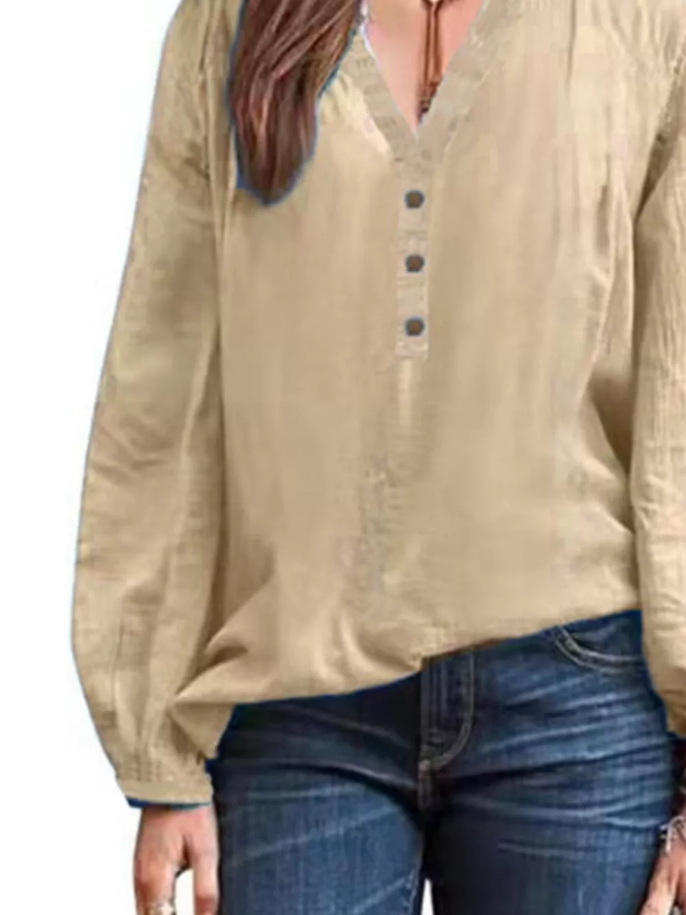 Full Size Notched Long Sleeve Blouse Plus Size, image 8