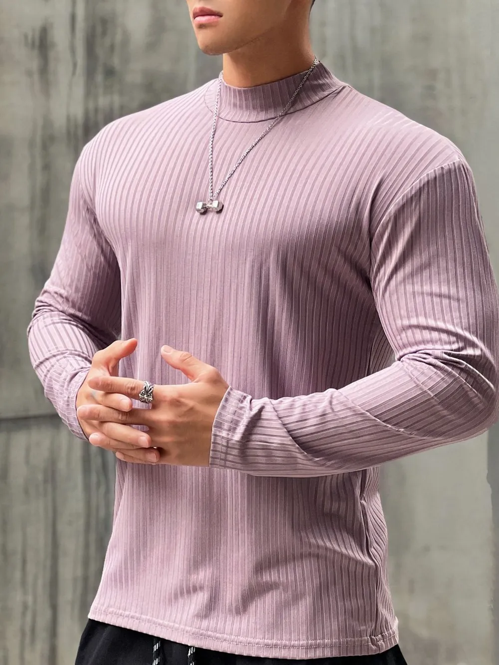 Men's Mock Neck Long Sleeve T-Shirt, image 5