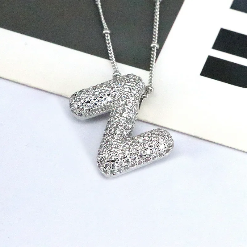 Copper Inlaid Zircon Letter Pendant Necklace, image 15