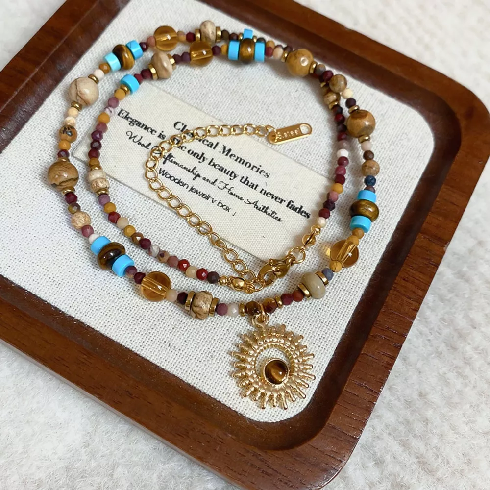 Multi-Color Beaded Sunflower Pendant Necklace, image 7